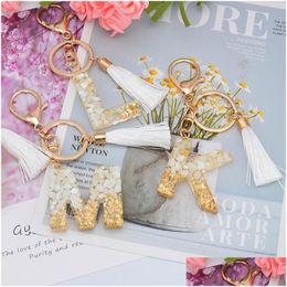 Party Favour Alphabet Initial Letter Keychain Charm Gold Glitter Pendant Tassel Key Ring For Purse Handbags Women Girl Gift Drop Deli Dhop0