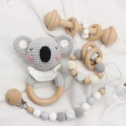 Teethers Toys DIY crochet elephant baby teeth without bisphenol A silicone beads bracelet baby pacifier clip wooden baby mouse toy S52112