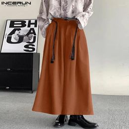 Men's Pants INCERUN 2024 Korean Style Trousers Wide Leg Loose Long Casual Streetwear Male Drawstring Design Pantalons S-5XL