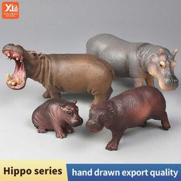 Novelty Games Simulation Cute Wild Animal Figurine Hippo Set Model Kids Toy Action Figure Collection Children Education Toy Gift Y240521