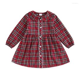 Girl Dresses 3-6T Kids Christmas Dress Casual Long Sleeves Plaid Print Princess A-Line Toddler Baby Spring Clothes