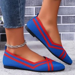 Casual Shoes 2024 Women's Stripe Weave Flats Loafers Mesh Pointed Toe Slip On Flat For Woman Ballet Knit