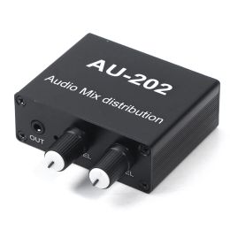1PC Stereo Mixer Audio Distributor For Headphone External Power AMP Volume Independent Control DC5-19V 2 Inputs 2 Outputs AU 202