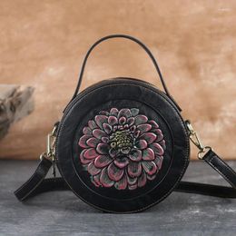 Shoulder Bags Form 2024 Handmade Embossed Women Leather Bag Vintage Floral Ladies Small Handbag Luxury Female Messenger