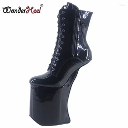 Boots Wonderheel 2024 25cm Heelless Patent Leather Sexy Fetish Appr.14cm Platform Ankle Nightclub Women Shoes Big Size