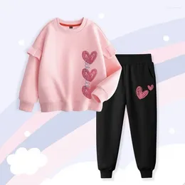 Clothing Sets Autumn Girls Casual Clothes Set Cotton Fashionable Ruffled Hoodie Sports Pants 2pcs 4-13 Kid Sport Suit Children Training