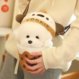 Plush Cushions Kaii Plush Teacup dog Stuffed Little Puppy Doll In Bubble Tea Toy Small Dog Toys For Kids Baby Best Birthday Gifts For Girls