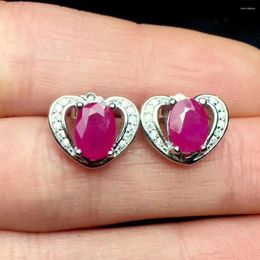 Stud Earrings Love Heart Natural Ruby Earring Original Real 925 Sterling Silver 5 7mm 2pcs Gemstone For Men Or Women