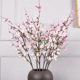 Decorative Flowers 95cm Magnolia Artificial Flower Branch Silk Fake Plant Bouquet Wedding Party Living Room Home Dining Table Decorations