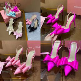 Sandal H H MACH Crystal Bow Slingback Pumps Stiletto Heel Satin Fashion Pointed Toes Party Dress Designer Evening Shoes Factory Footwear Original Quality