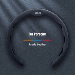 Suede Car Steering Wheel Cover For Porsche Cayenne Macan Panamera 9YA 718 918 911 996 997 991 Non-Slip Custom Badge LOGO Automotive Parts