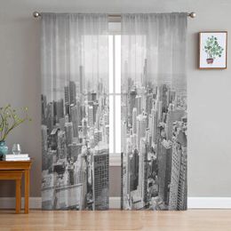 Curtain Chicago City Skyline Silhouette Landscape Sheer Curtains For Living Room Decoration Window Kitchen Tulle Voile