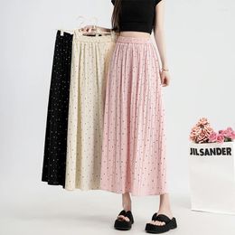 Skirts Polka Dot Cotton Linen Pleated Skirt Women Korean Fashion Spring/Summer Midi Long
