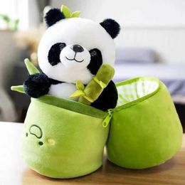 Plush Cushions 25 40CM Kaii Bamboo Tube Panda Set Plush Pillow Doll Toy Cute Plushies Stuffed Animal Soft Hugging Kid Birthday Christmas Gift