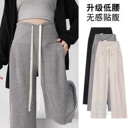 2024 Spring New Maternity Long Pants Drawstring Across Belly Elastic Waist Clothes for Pregnant Women Casual Pregnancy Wide Leg L2405