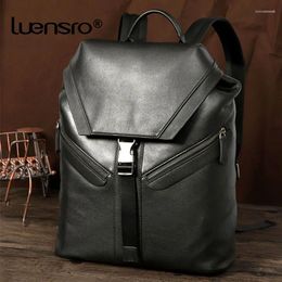 Backpack String Men Genuine Leather Backpacks Teenager Boys School Bag For 15.6 Inch Laptop Anti-theft Travel