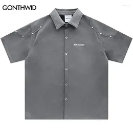 Men's Casual Shirts Vintage Suede Oversize Shirt Solid Color Short Sleeve Button Up Harajuku Loose Coats 2024 Men Hip Hop Retro Blouse Tops