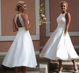 Wedding Dress Short O-Neck Sleeveless A-Line With Pocket Custom Made Knee Length Bridal Gowns White Gorgeous Cheap Noiva