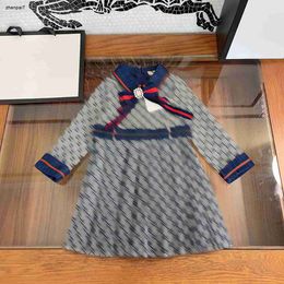 Top autumn girl party dress Pearl diamond bow decoration Kids skirt Size 110-160 Grid Letter Full Print Child frock Nov05