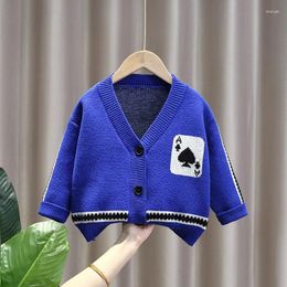 Jackets High Quality Fall Spring Kids Boys Girls Poker Ace Knitted Jacket Cardigan V-neck Single-breasted Long Sleeve Children Sweater