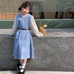 Clothing Sets Girl's Lace Collar Shirt Denim Dress Set Spring 2024 Western-style Slimming Trend