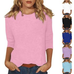 Women's T Shirts QINGFENG Womens Tops 3/4 Sleeve Crewneck Cute Casual Print Trendy Three Quarter Length Shirt Summer Pullover