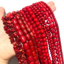 Natural Red Coral Gem Stone Irregular Chip Drum Drop Rice Round Loose Beads for Jewellery Making DIY Bracelet Necklace Handmade