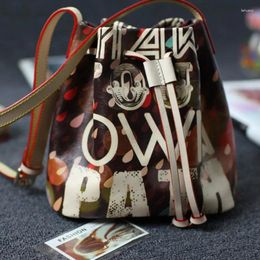 Shoulder Bags 2024 Vegetable Tanned Leather Printing Bucket Bag Women's Top Layer Cow Hide Messenger