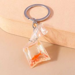 Keychains Lanyards Ai Hua Cute Creative Imitation of Water Bag Fish Gold Fish Keychain Animal Fish Cat Pendant Keychain Car Wallet Bag Accessories Q240521