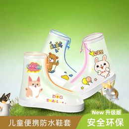 Kids Shoe Cartoon Cute Waterproof Shoes Transparent Outdoor Non-slip Children Rain Boots Zip Elastic Foot Cover L2405