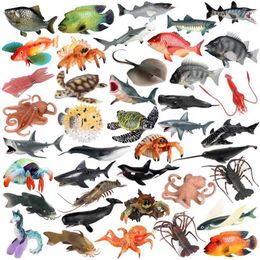 Novelty Games Realistic Ocean Marine Animals Figurine Simulation Octopus Shark Hermit Crab Sea Life Model Action Figures Kids Collection Toys Y240521