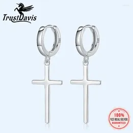 Hoop Earrings TrustDavis 2024 Real 925 Sterling Silver Fashion Personality Cross Earring For Women Wedding Party Fine S925 Jewellery H070