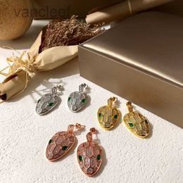 18K Gold Luxury Snake Head Designer Stud Earrings Brand Green Stone Crystal Bling Diamond Shining Ear Rings Earring Eerings Jewellery Gift