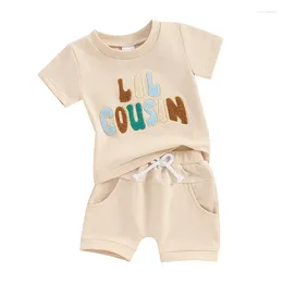 Clothing Sets Boys And Girls 2 Piece Summer Outfits Short Sleeve Letter Embroidery Tops Elastic Waist Shorts Infant Toddler Set