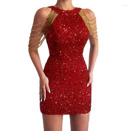 Party Dresses Sexy Halter Club Short Mini Dress For Women Sparkle Sequin Beading Night Out Ladies Bodycon Gown Summer Mermaid