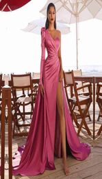 Prom Wedding Party Dresses Women Evening Elegant Sexy One Shoulder Backless Satin Pleated Side Split Loose Long Maxi Dress 2022 Y26585543