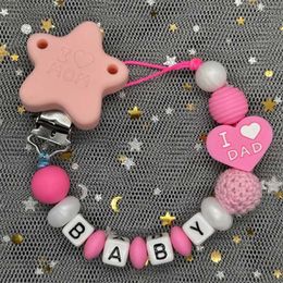 Pacifier Holders Clips# Newly Customised Personalised name pacifier clip handcrafted beech wood chain silicone crown stand baby toy chewing gift d240521