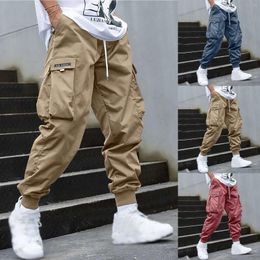 Men's Pants Men Cargo Streetwear Elastic Waist Jogger Sweatpants Hip Hop Sport Clothing Drawstring Pockets Trousers