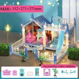 3d Assembly Diy Miniature Model Doll Accessories Villa Princess Castle Led Lights Girl Birthday Gift Toy House 30c16