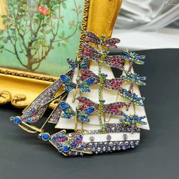 Brooches Mediaeval Jewellery Vintage Coloured Enamel Heavy Work Full Of Rhinestone Dragonflies Smooth Sailing Luxury Brooch Pin