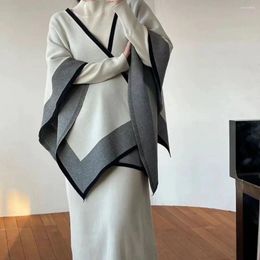 Casual Dresses Dress Set Women Clothes For 2024 Autumn/Winter 2 Piece Sets Outfits Skirt Contrast Cloak Shawl Knitted