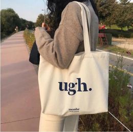 Shopping Bags Women's Bag Casual Large Capacity Shoulder Shopper Canvas Ugh Letter Fashion Harajuku Zipper Print Ulzzang Handbags