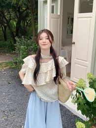 Women's Blouses GkyocQ Korean Chic Summer Women Tops Shirt & Blouse Polka Dot Ruffled O Neck Off Shoulder Short Sleeve Loose Female