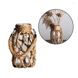 Vases Transparent Florals Jar Hydroponics Flower Vase With Handle Handwovens Rope Net Glass Farmhouses Decorations Drop