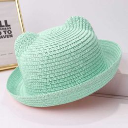 Caps Hats Summer Boys and Girls Cat Ear Straw Hat Childrens Cartoon Sun d240521