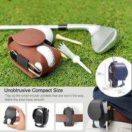 PU Leather Golf Ball Holder Bag with Metal Buckle Waist Hanging Storage Pouch Mini Universal Outdoor Accessories 240515