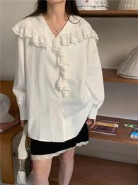 Women's Blouses Summer Women Blouse Spring Shirt Female Woman Maxi Blusas Chiffon Casual Elegant Vintage Long Sleeve Oversize Loose White