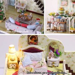 DIY House Wooden Doll Houses Miniature Dollhouse Furniture Kit with Led Toys for Children Birthday Gift