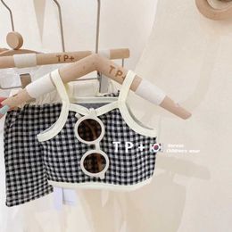 Clothing Sets 2024 Girls Clothes Summer Kids Sets Plaid Suspender Skirt Two-piece Suit Baby Cute Sleeveless Tees Breathable Cotton Suits Y240520VXKD