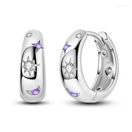 Hoop Earrings Exquisite 925 Sterling Silver Purple Sun Moon And Stars For Women's Love Anniversary Jewellery Gift